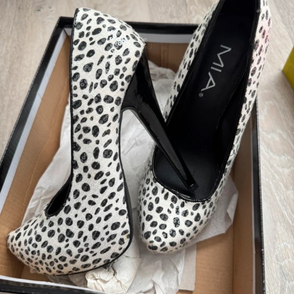 MIA Leopard Print Heels in Black and White